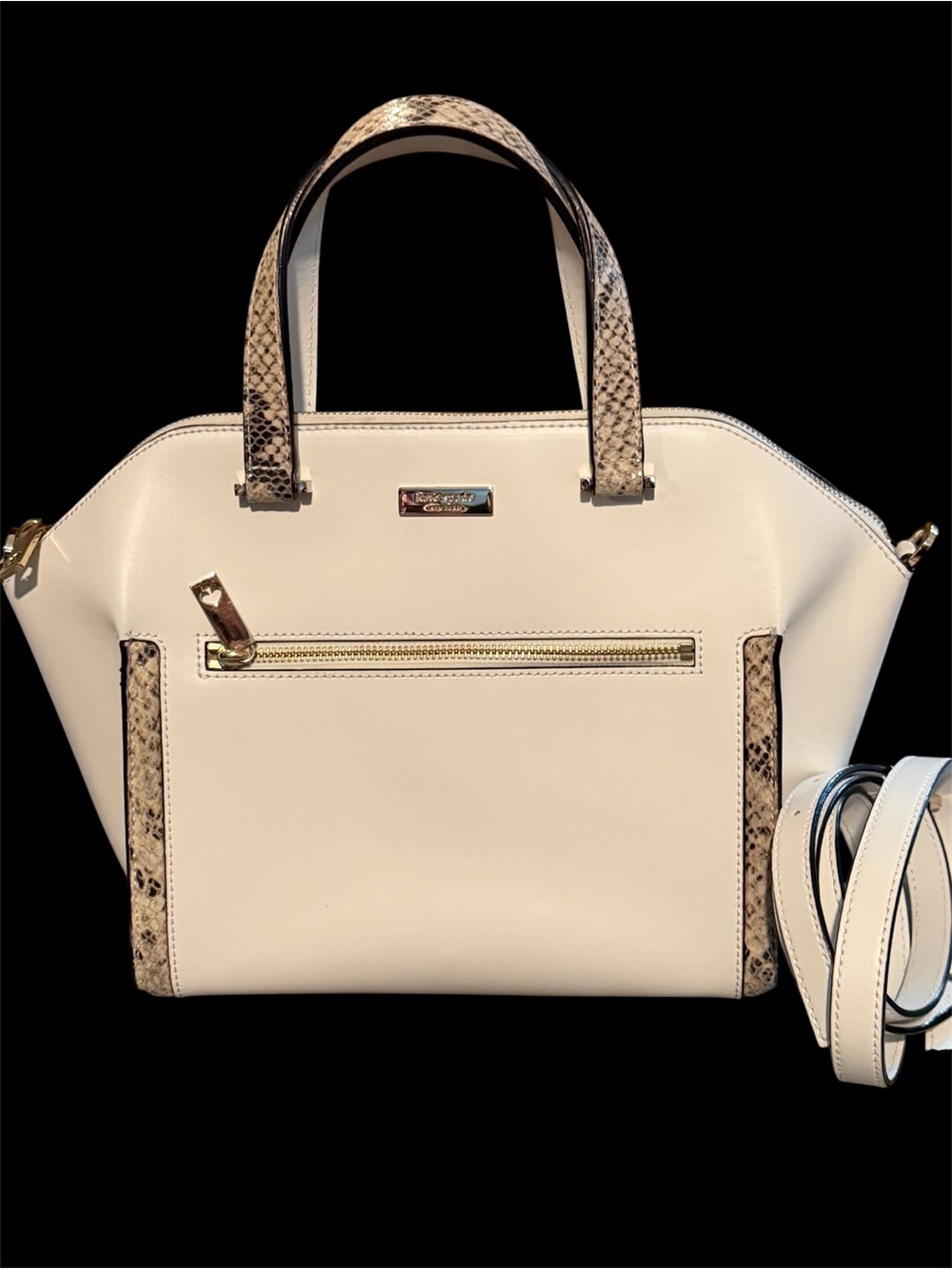 Kate Spade Cream Satchel with Snake-Print Trim and Gold Hardware - Picture 2 of 11